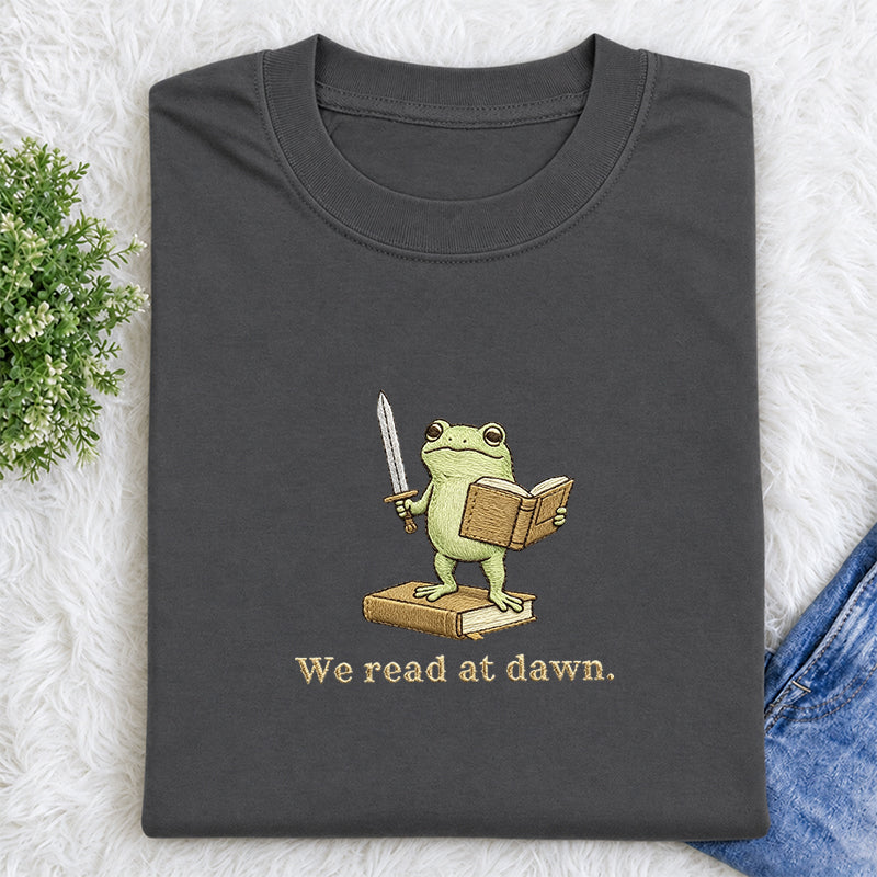 Embroidered We Read At Dawn Frog Classic Crew Neck T-Shirt
