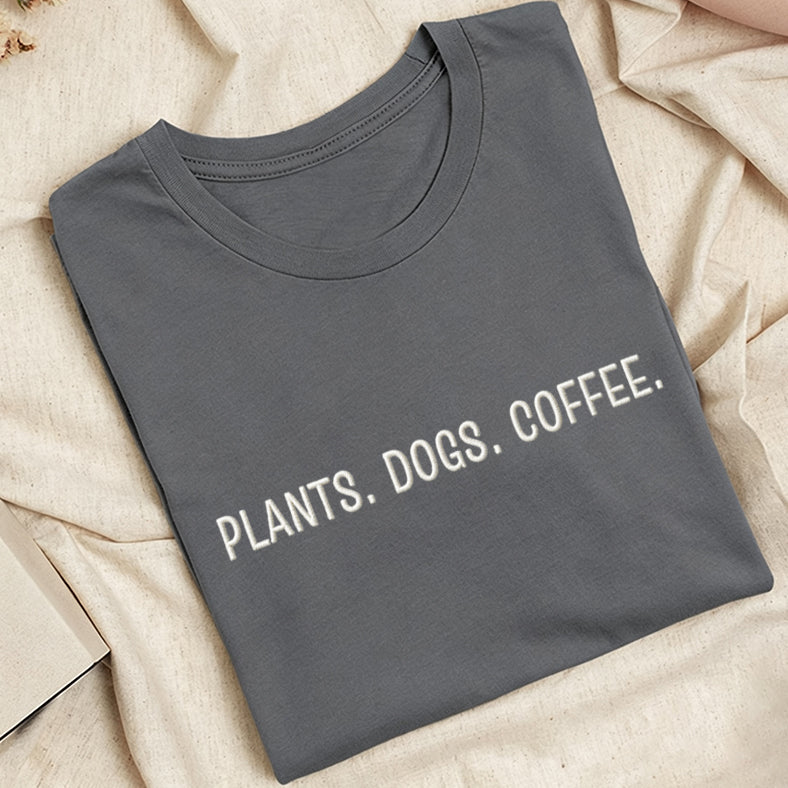 Embroidered Plant Dog Coffee Classic Adult Unisex Crew Neck T-Shirt
