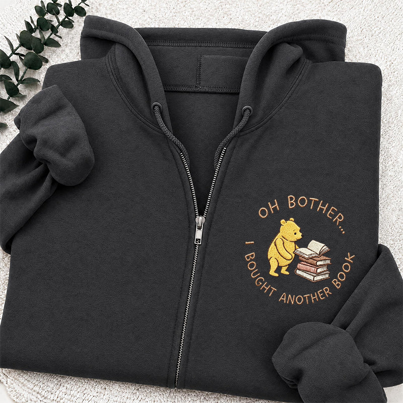 Embroidered Funny Bear Reading Books Classic Adult Unisex Full Zip Hoodie