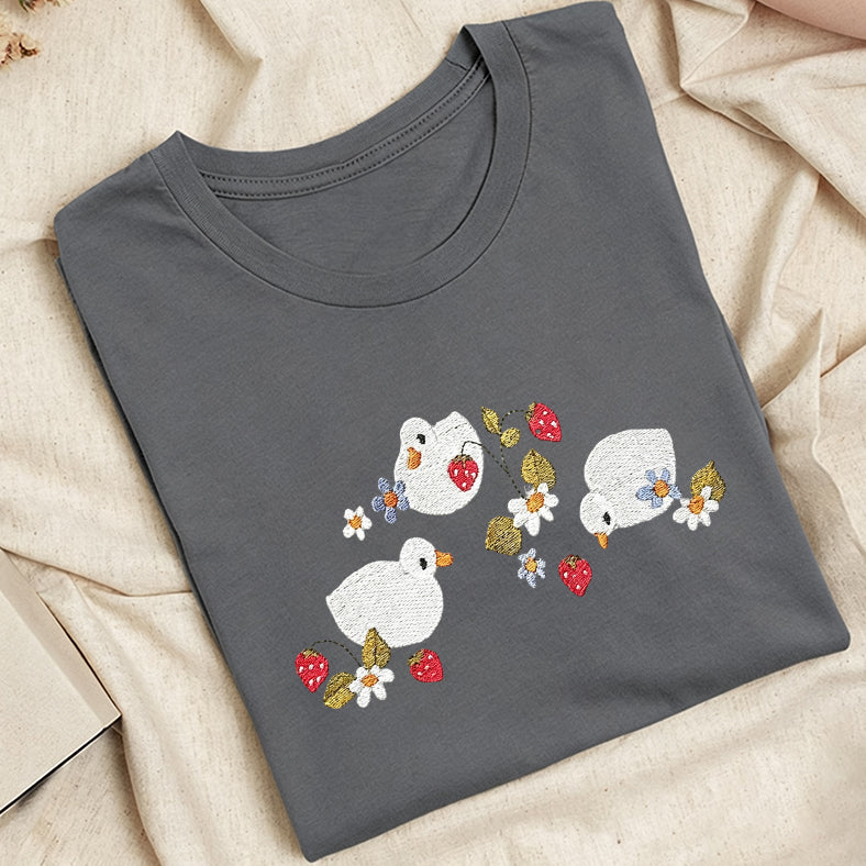 Embroidered Strawberry Duck Classic Adult Unisex Crew Neck T-Shirt
