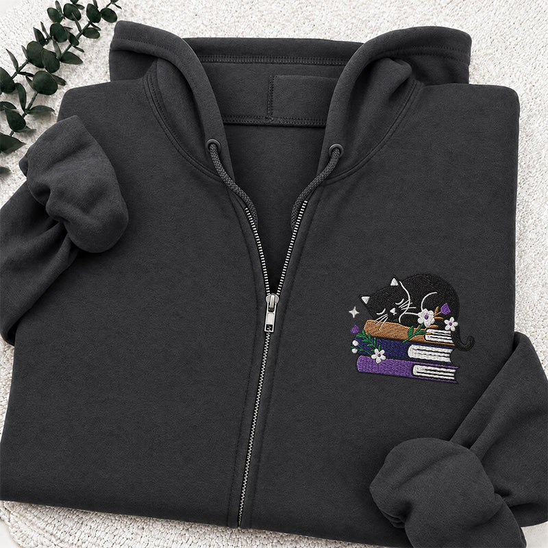 Embroidered Cat Book Classic Full Zip Hoodie