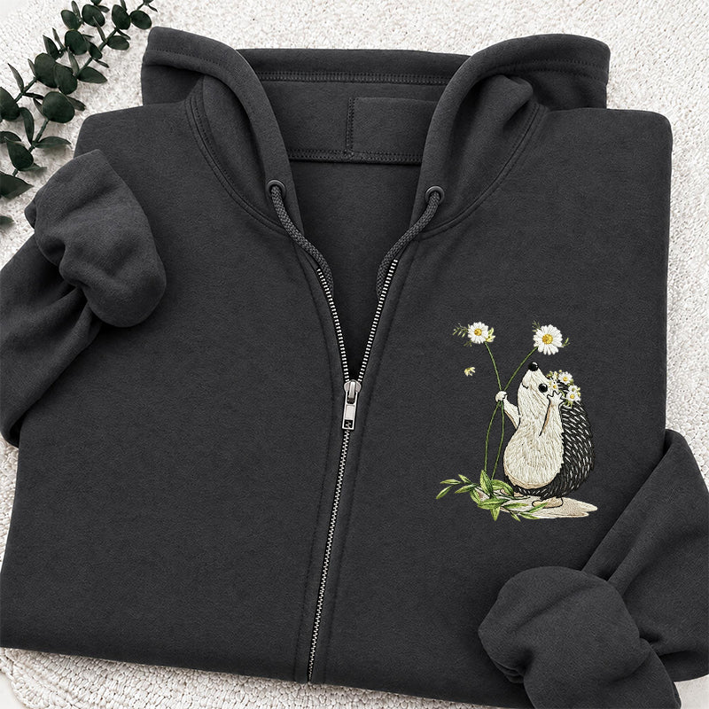 Embroidered hedgehog Daisy Classic Adult Unisex Full Zip Hoodie