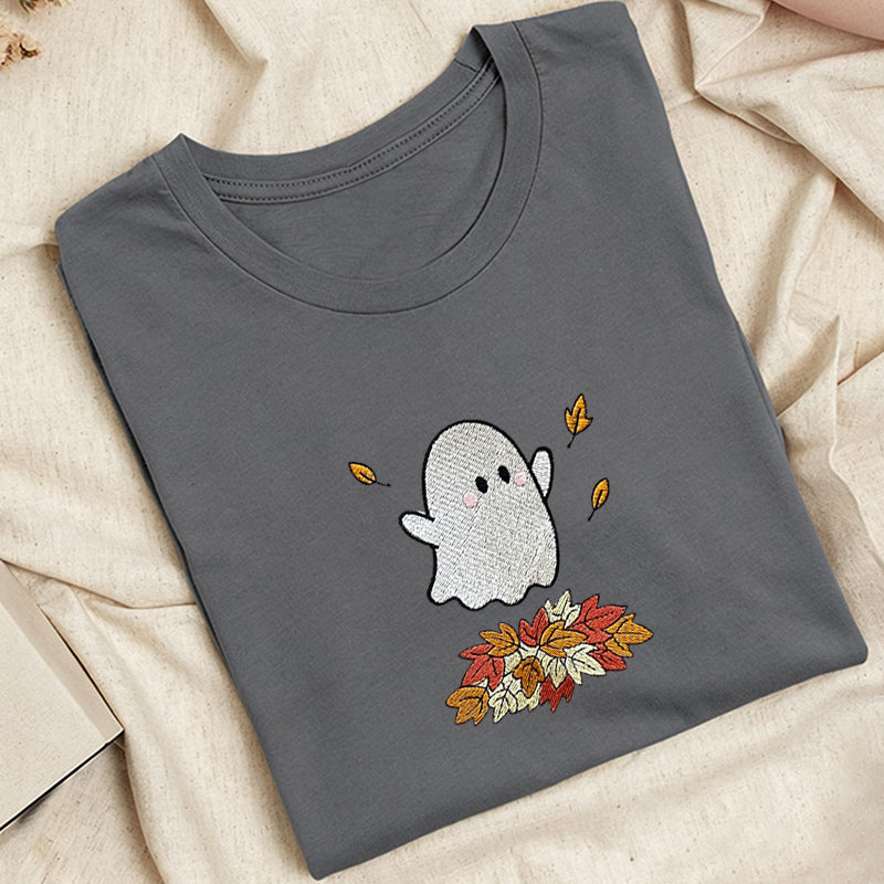 Embroidered Fall Ghost Classic Adult Unisex Crew Neck T-Shirt