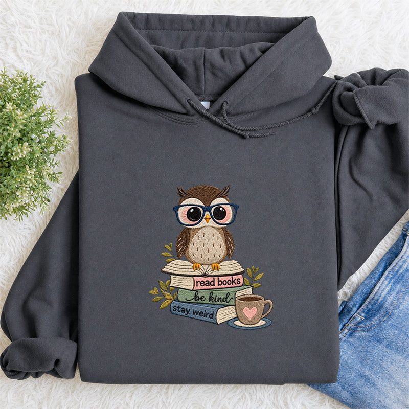 Embroidered Read Books Be Kind Owl Classic Adult Unisex Hoodie