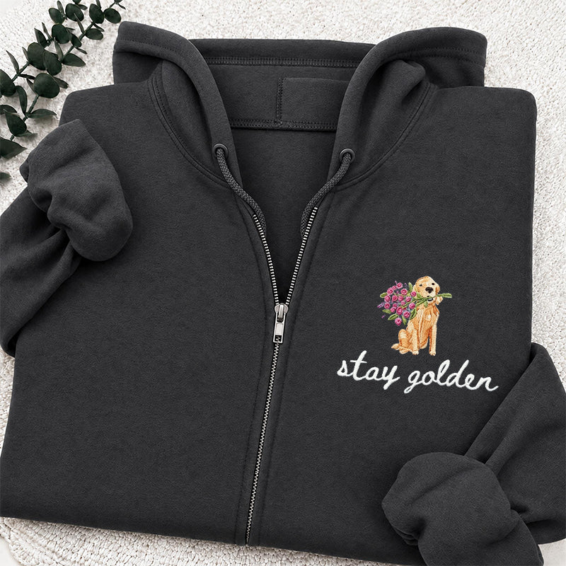 Embroidered Stay Golden Classic Adult Unisex Full Zip Hoodie