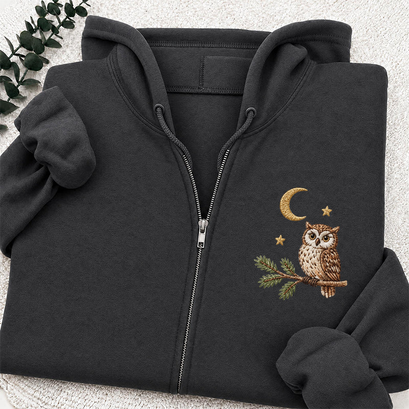 Embroidered Night Owl Classic Full Zip Hoodie