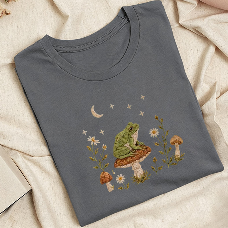 Embroidered Frog Mushroom Classic Adult Unisex Crew Neck T-Shirt