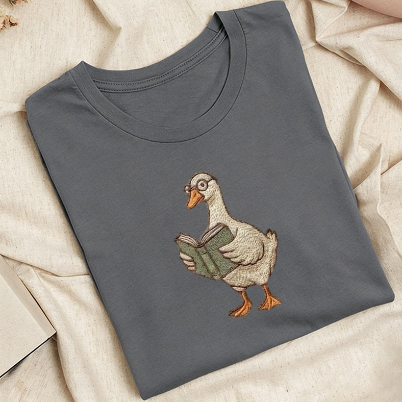 Embroidered Reading Goose Classic Adult Unisex Crew Neck T-Shirt