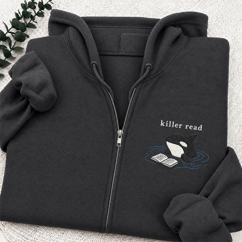 Embroidered Killer Read Orca Classic Full Zip Hoodie