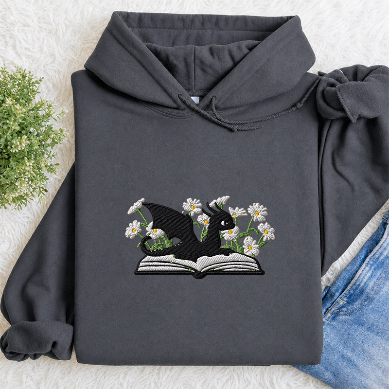 Embroidered Floral Dragon Book Classic Adult Unisex Hoodie