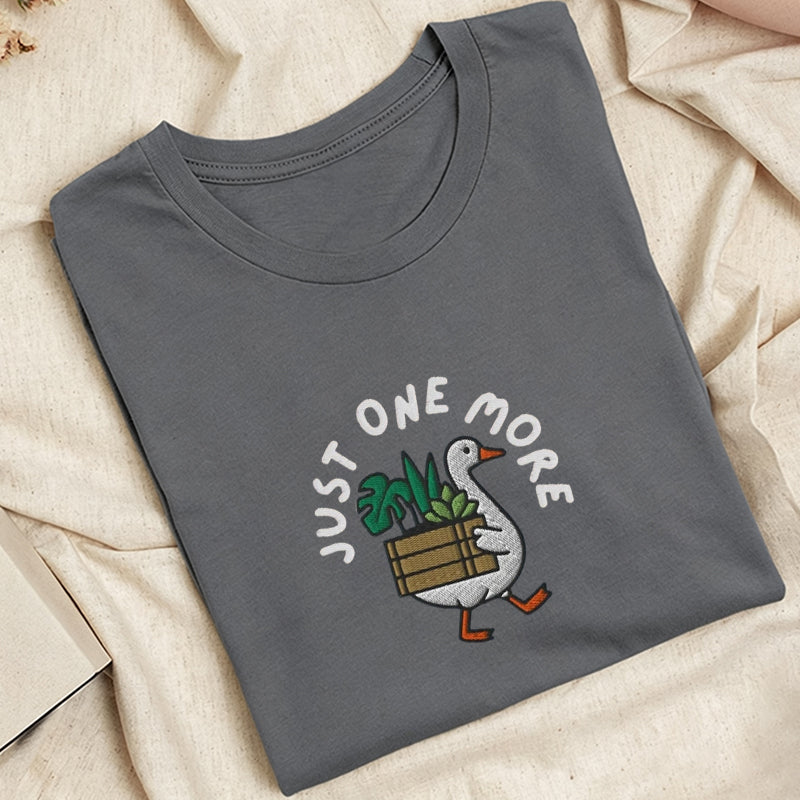 Embroidered Goose with Houseplant Classic Adult Unisex Crew Neck T-Shirt