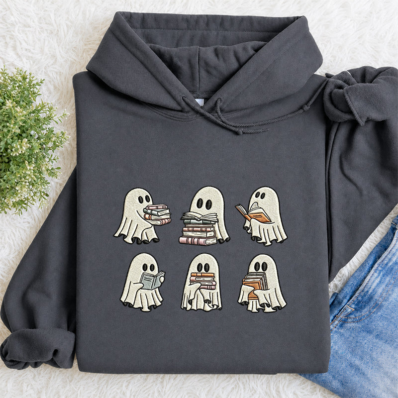 Embroidered Halloween Ghost Book Classic Adult Unisex Hoodie