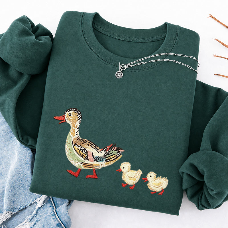 Embroidered Art Mama Duck And Ducklings Classic Crewneck Sweatshirt