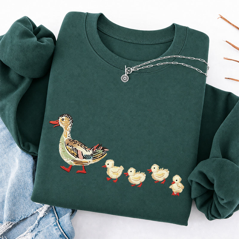 Embroidered Art Mama Duck And Ducklings Classic Crewneck Sweatshirt