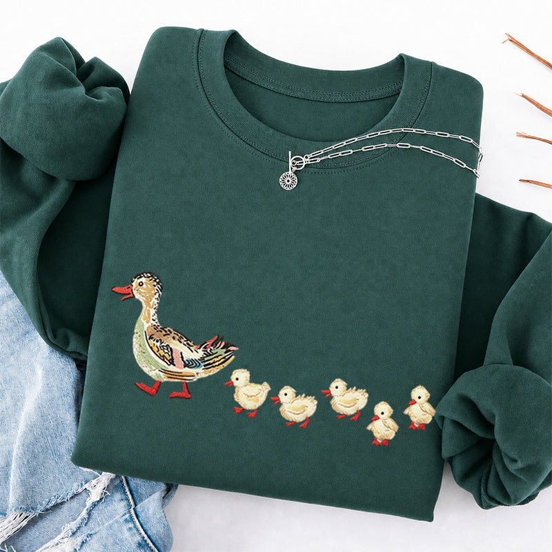 Embroidered Art Mama Duck And Ducklings Classic Crewneck Sweatshirt