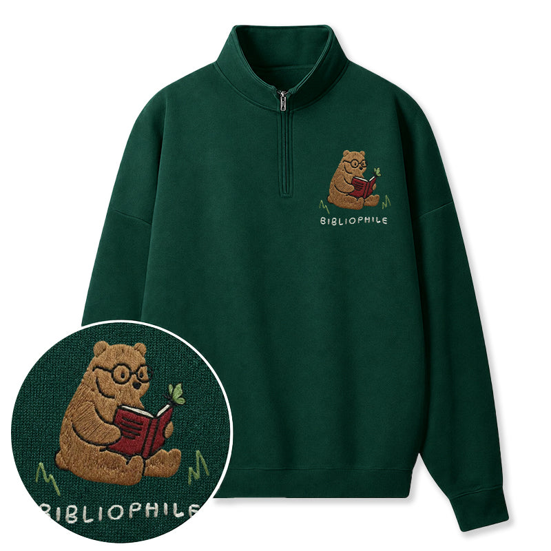 Embroidered Reading Bear Classic Quarter Zip Sweatshirt