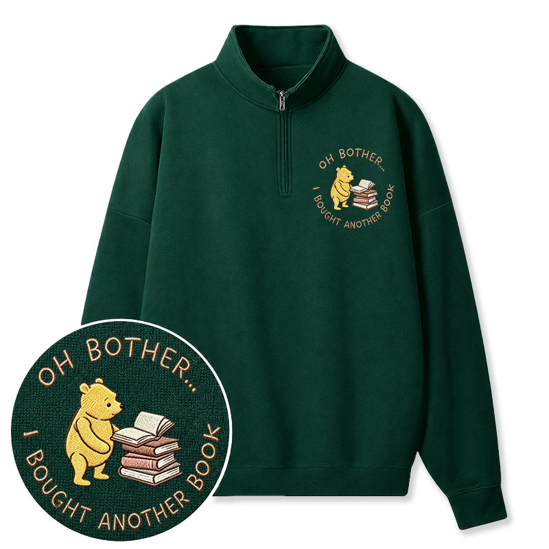 Embroidered Funny Bear Reading Books Classic Quarter Zip Sweatshirt
