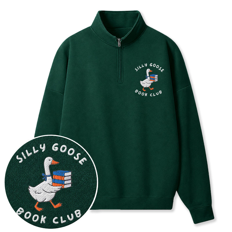 Embroidered Bookish Goose Classic Quarter Zip Sweatshirt