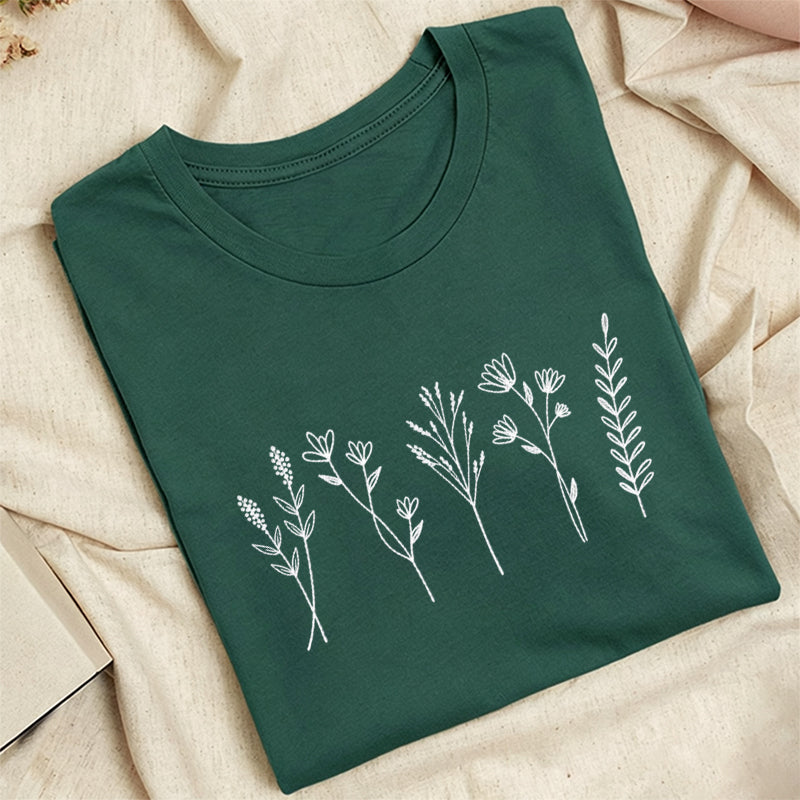 Embroidered Cute Wildflower Classic Adult Unisex Crew Neck T-Shirt