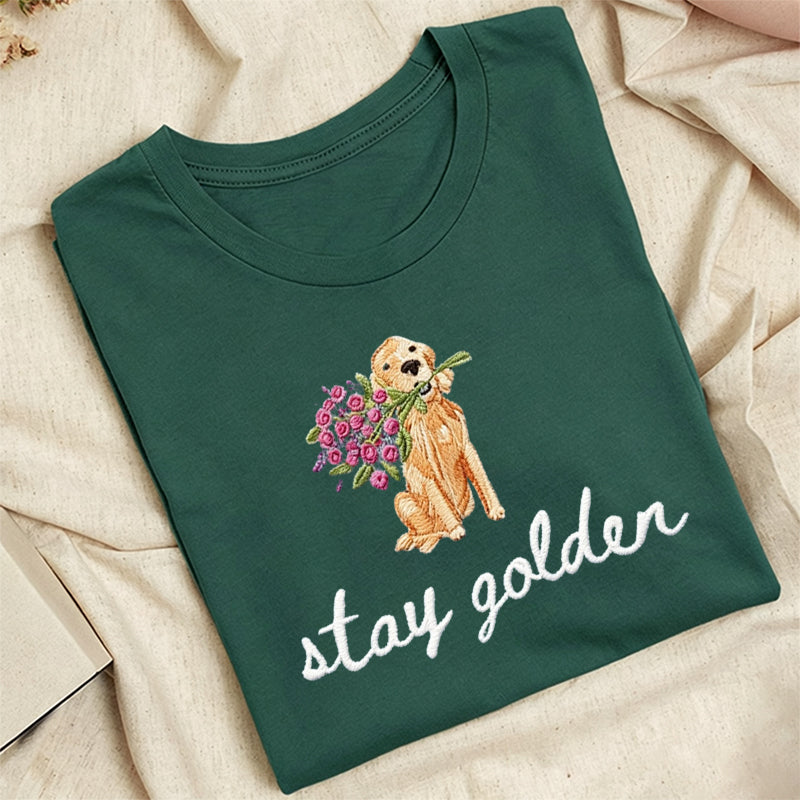 Embroidered Stay Golden Classic Adult Unisex Crew Neck T-Shirt