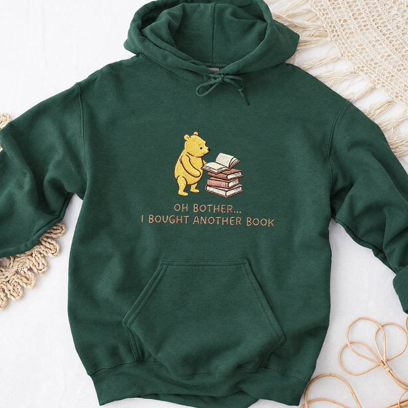 Embroidered Funny Bear Reading Books Classic Adult Unisex Hoodie