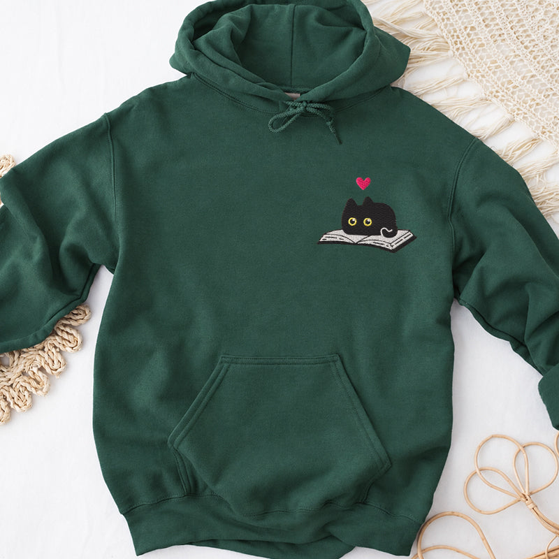 Embroidered Black Cat and Book Classic Adult Unisex Hoodie