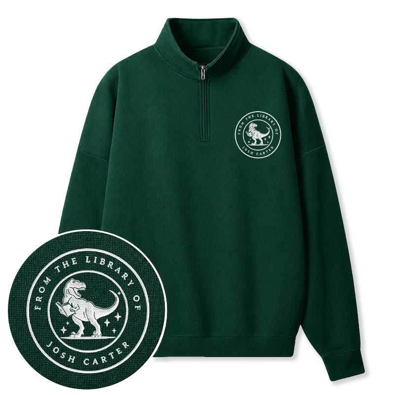 Embroidered Dinosaur From The Library Classic Quarter Zip Sweatshirt