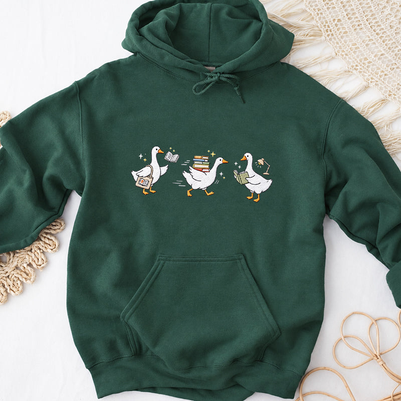 Embroidered Goose Reading Books Classic Adult Unisex Hoodie