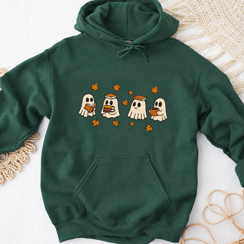 Embroidered Autumn Bookish Ghost Classic Adult Unisex Hoodie