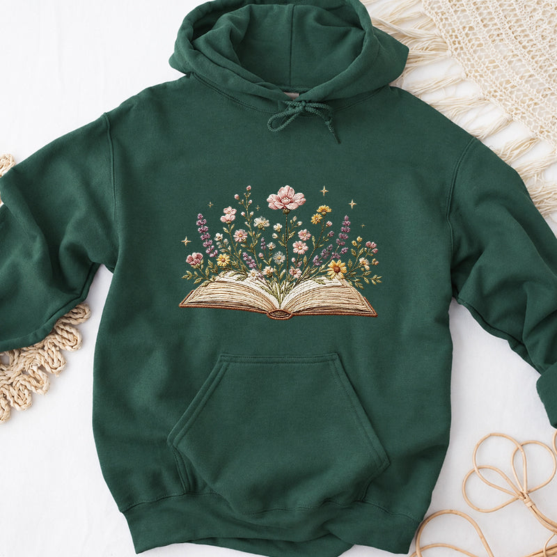 Embroidered Floral Book Classic Adult Unisex Hoodie
