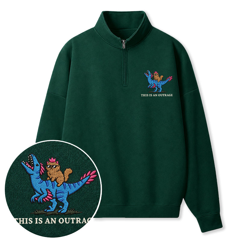 Embroidered This Is An Outrage Book Lover Classic Quarter Zip Sweatshirt