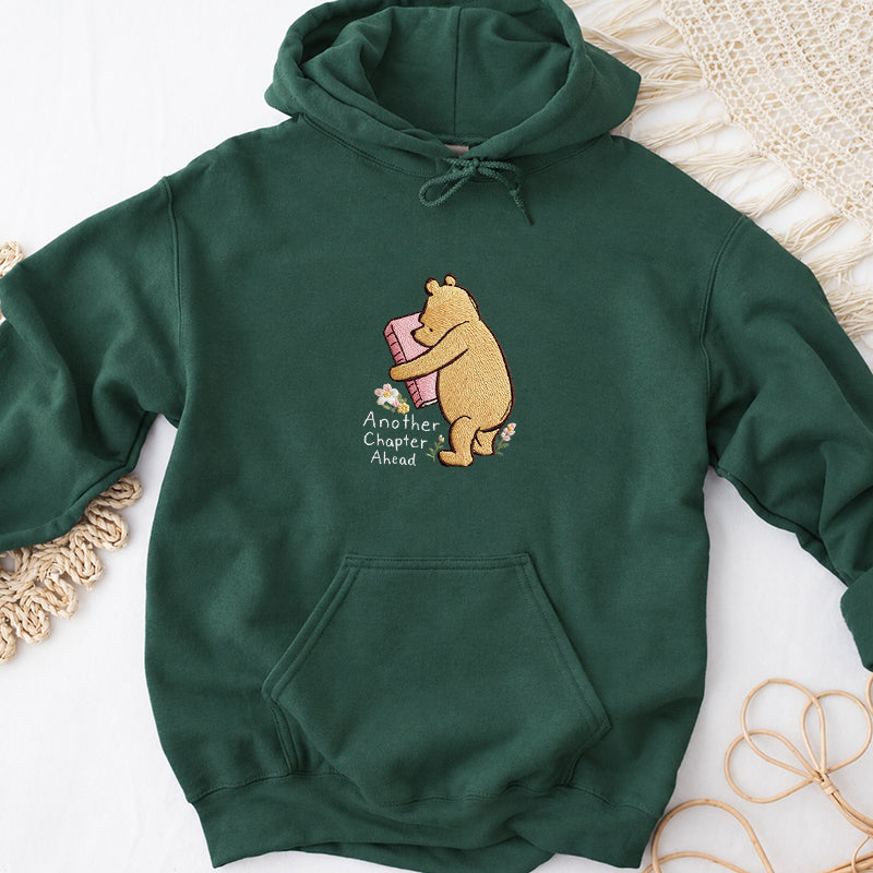 Embroidered Reading Bear Another Chapter Classic Adult Unisex Hoodie