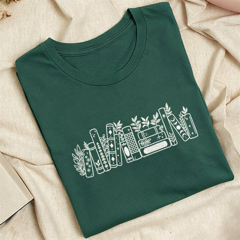 Embroidered Flower Book Classic Adult Unisex Crew Neck T-Shirt