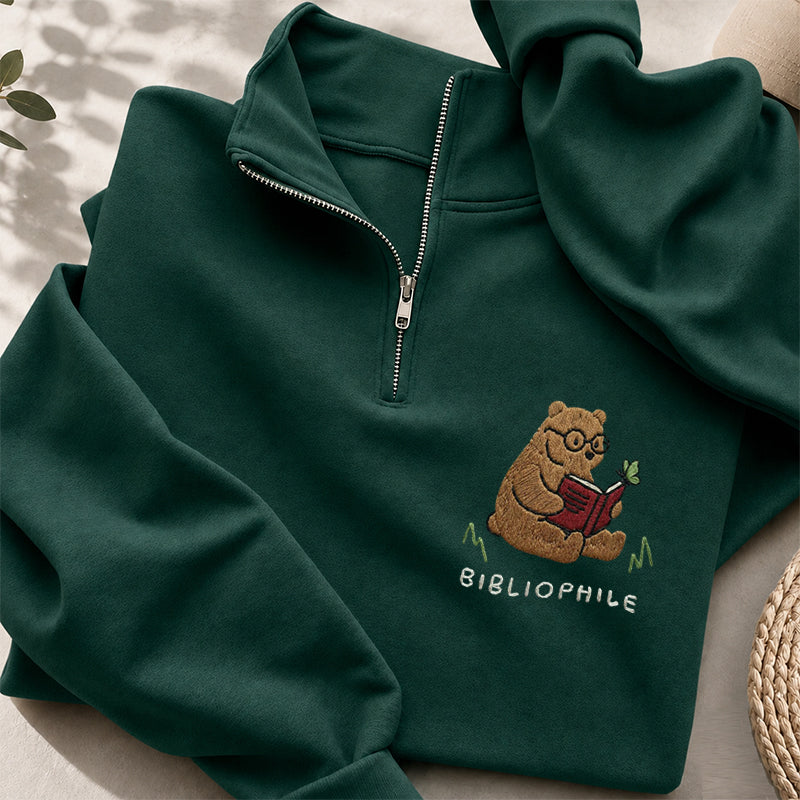 Embroidered Reading Bear Classic Quarter Zip Sweatshirt