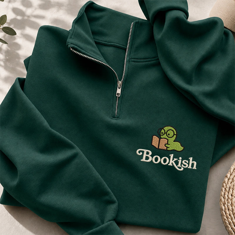 Embroidered Bookish Worm Classic Quarter Zip Sweatshirt