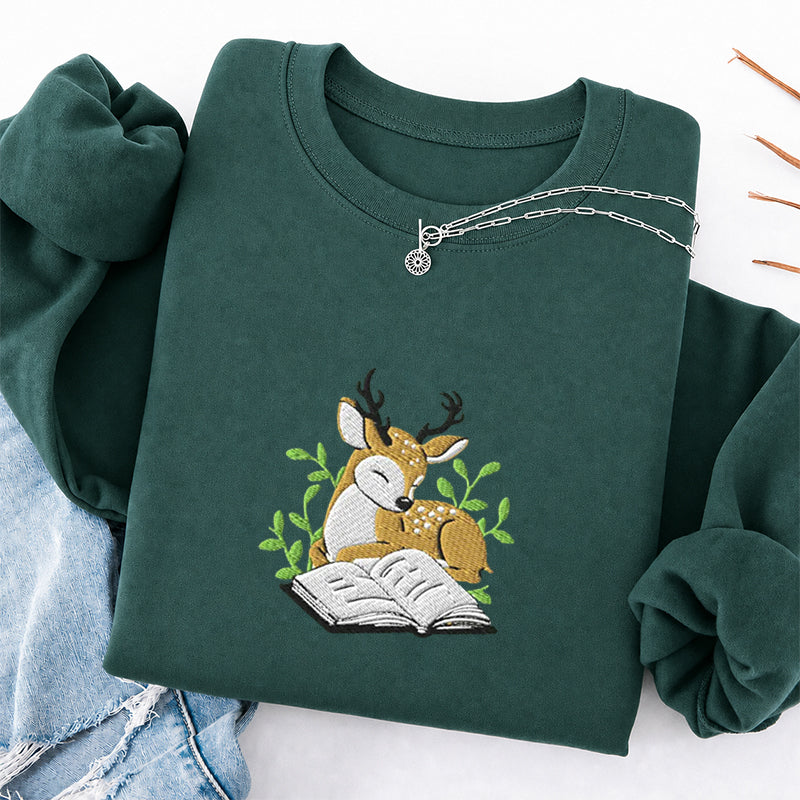 Embroidered Deer Book Classic Crewneck Sweatshirt
