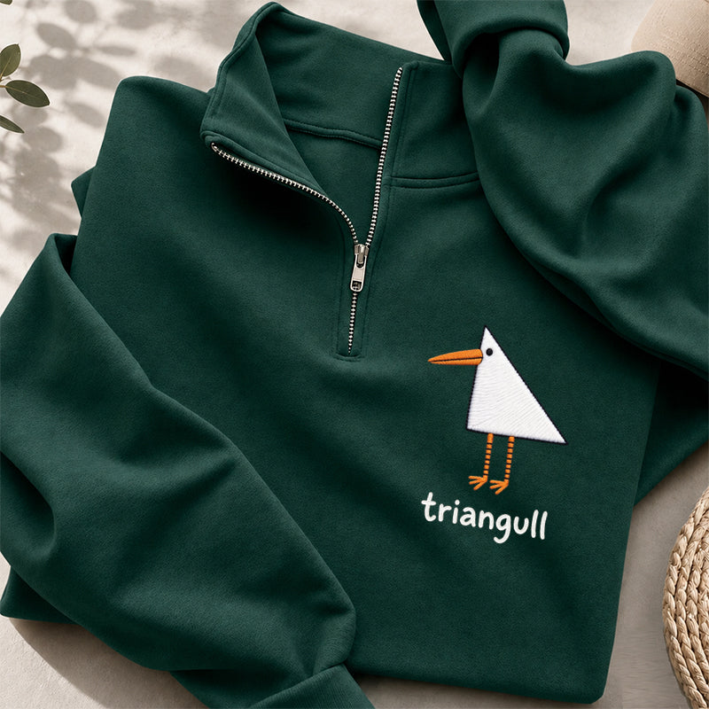 Embroidered Funny Triangull Seagull Classic Quarter Zip Sweatshirt