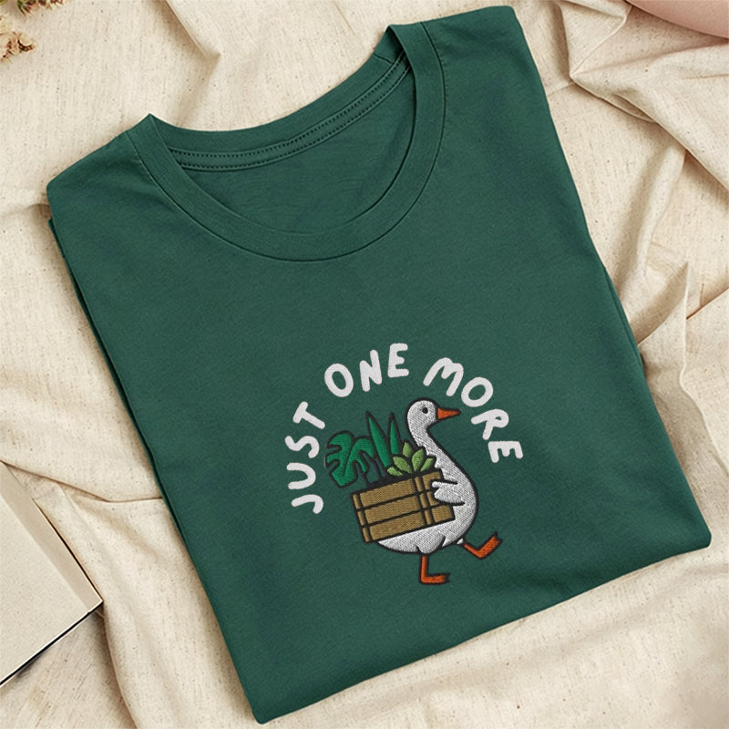 Embroidered Goose with Houseplant Classic Adult Unisex Crew Neck T-Shirt