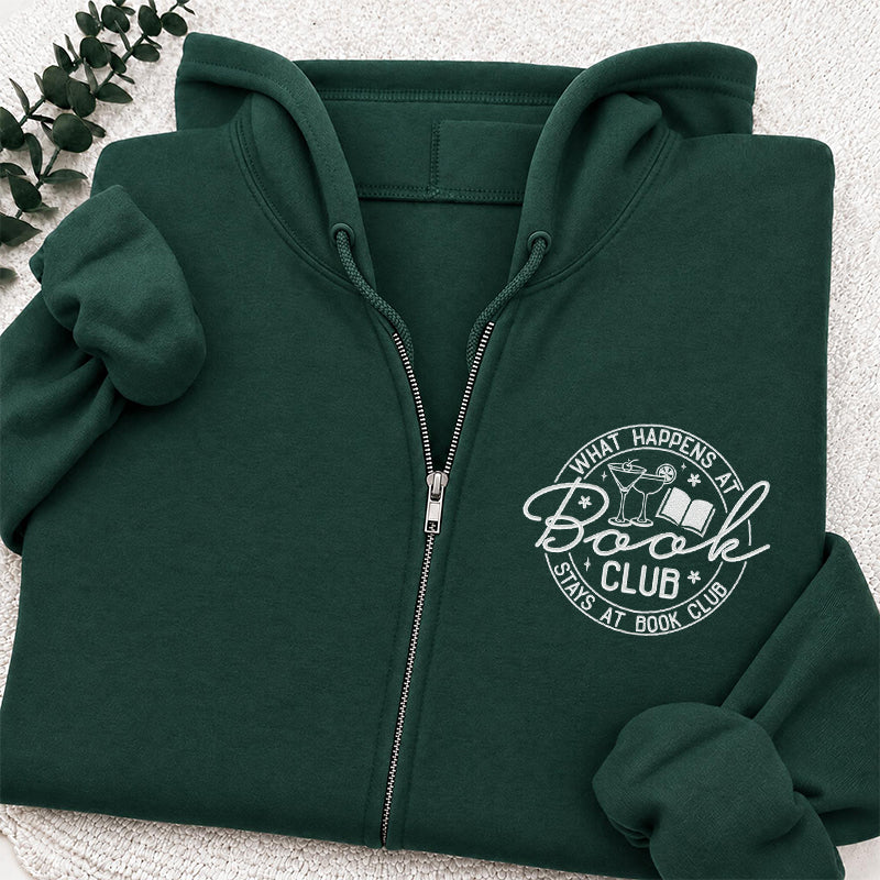 Embroidered Funny Book Club Classic Full Zip Hoodie