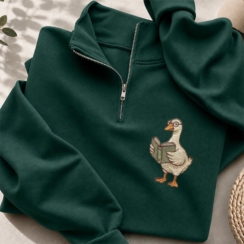 Embroidered Reading Goose Classic Quarter Zip Sweatshirt