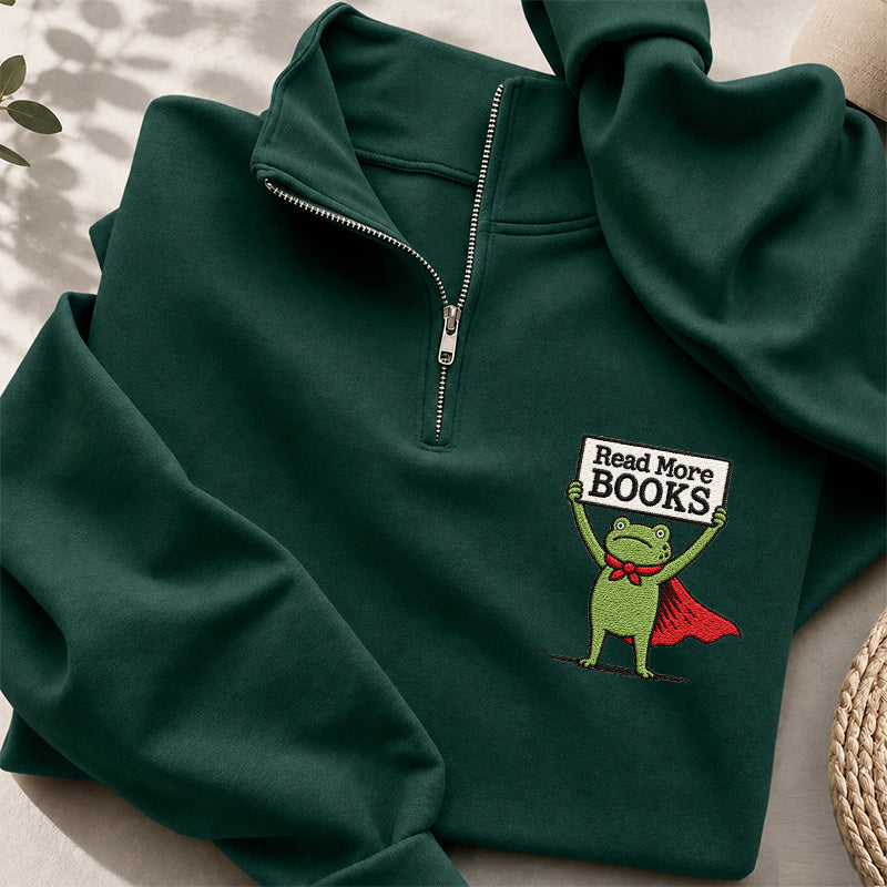 Embroidered Read More Books Frog Classic Quarter Zip Sweatshirt