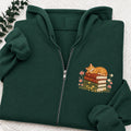 Embroidered Cat Sleeping On Books Classic Full Zip Hoodie
