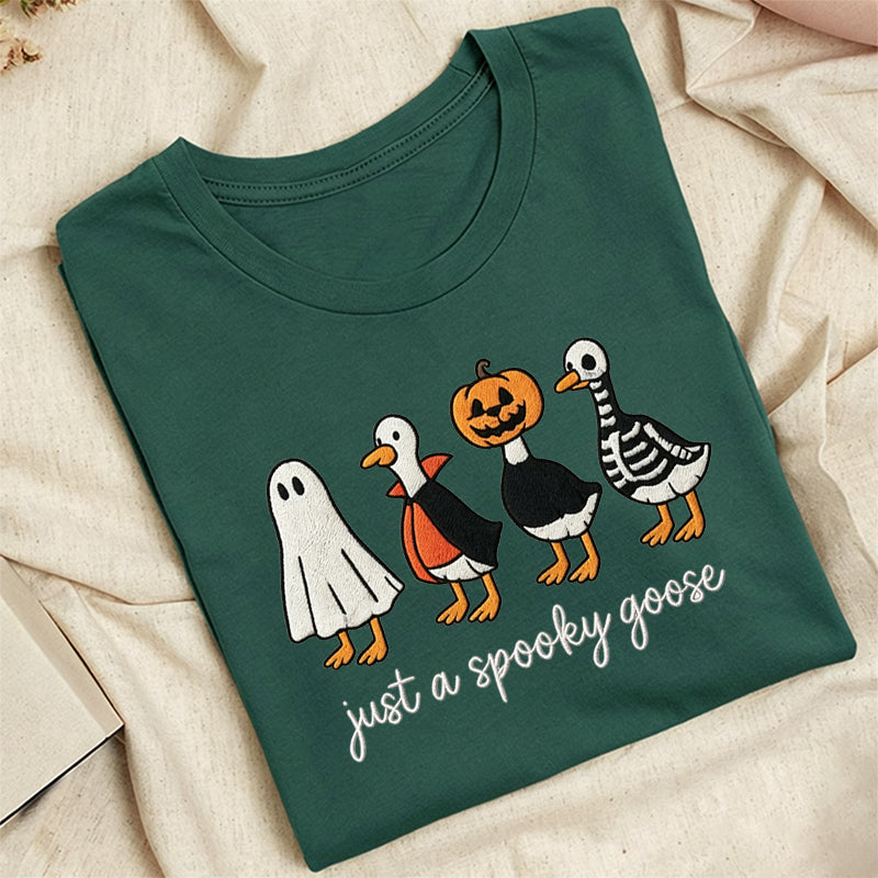 Embroidered Just A Spooky Goose Classic Adult Unisex Crew Neck T-Shirt