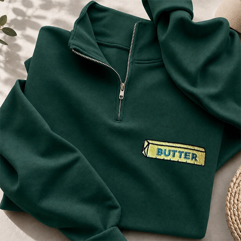 Embroidered Butter Classic Quarter Zip Sweatshirt