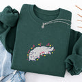 Embroidered Floral Playing Cat Classic Crewneck Sweatshirt