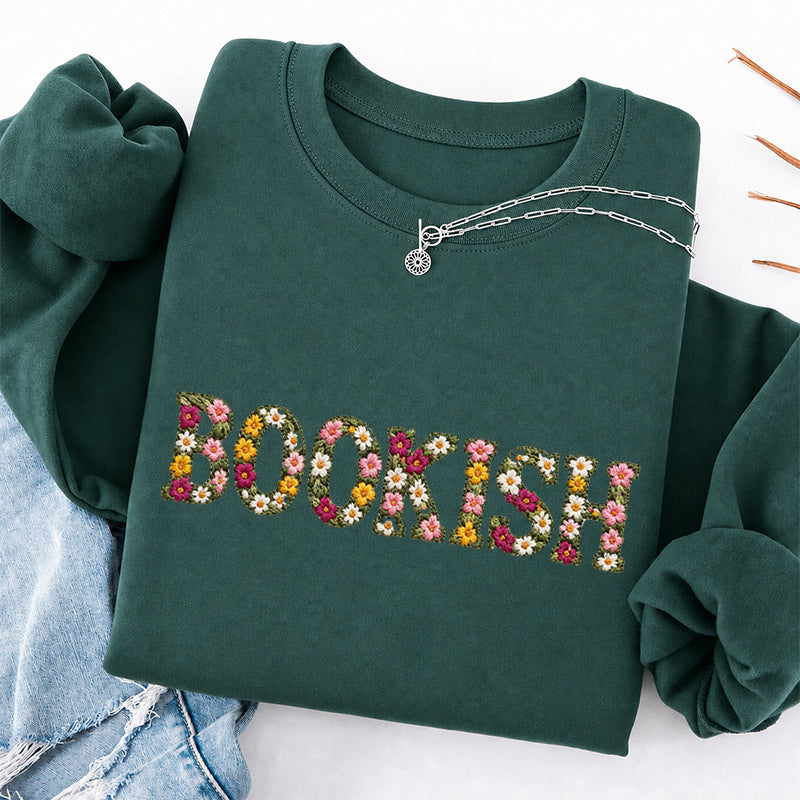 Embroidered Floral Bookish Classic Crewneck Sweatshirt