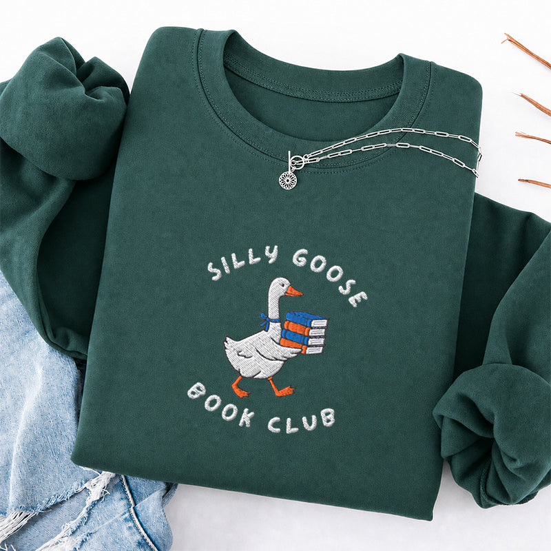 Embroidered Silly Goose Book Club Classic Crewneck Sweatshirt