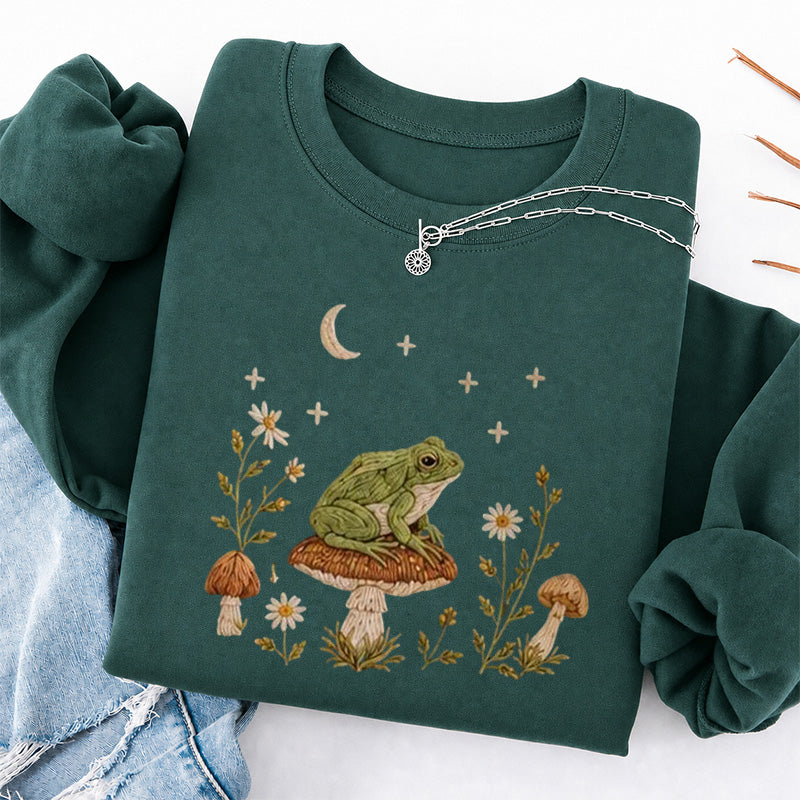 Embroidered Frog Mushroom Classic Crewneck Sweatshirt