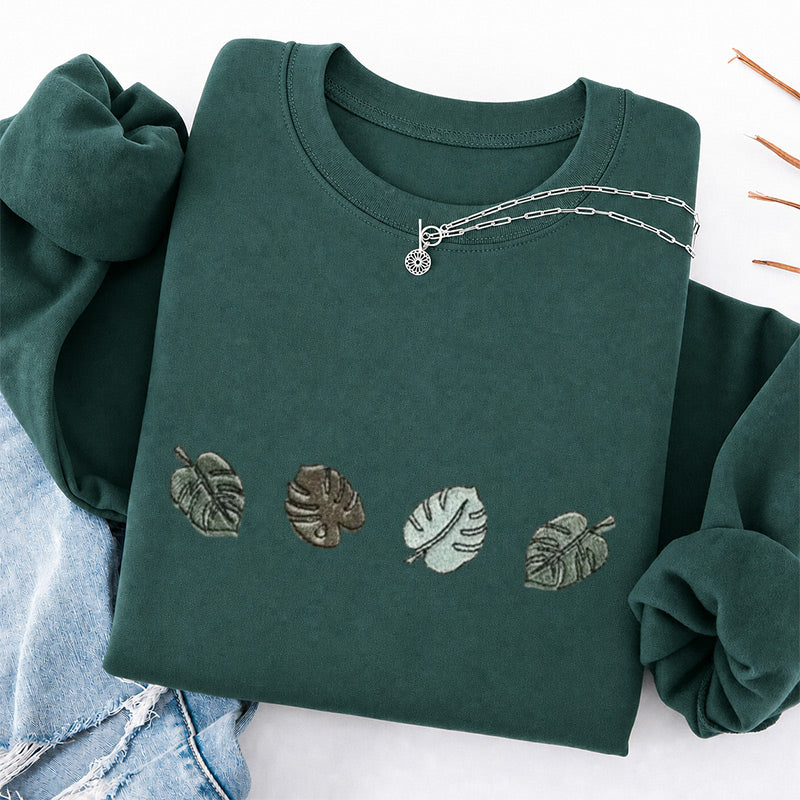 Embroidered Monstera Plant Classic Crewneck Sweatshirt