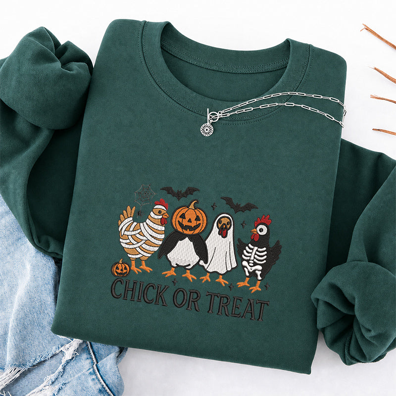 Embroidered Chick Or Treat Classic Crewneck Sweatshirt